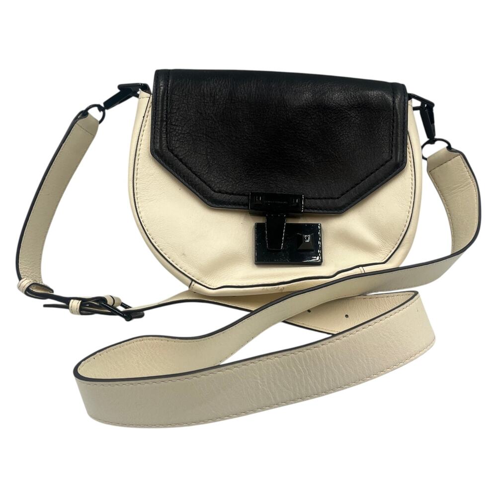 Rebecca Minkoff Paris Saddle Bag Cream Ivory Black Color Block Leather Crossbody